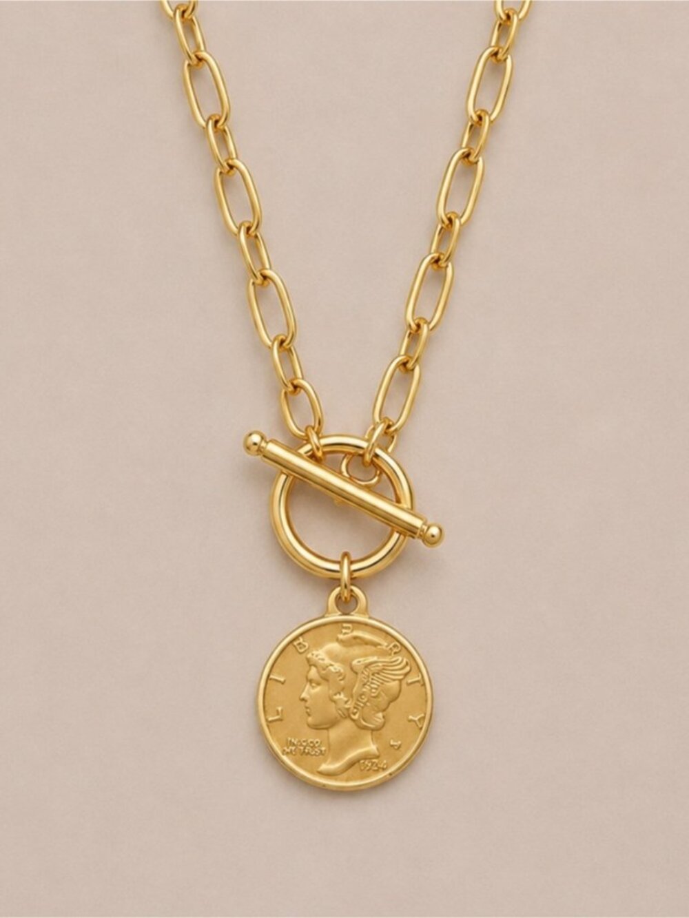 New! Gold Liberty Coin Pendant Necklace NWOT